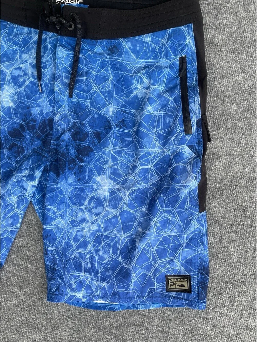 Pelagic Men’s Size 36 Blue Black High Performance Fishing Board Shorts Swim